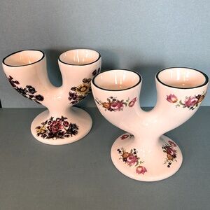 STAFFORDSHIRE Cream Floral DOUBLE EGG Cups Set of 2